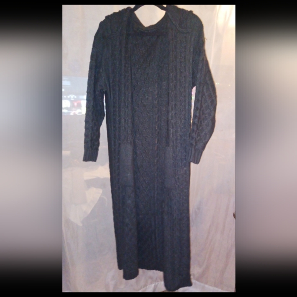 Long Hooded Cable Knit Coat